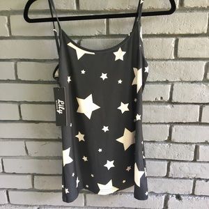 Lily Stars on Blue Slip Style Tank. NWT. Size M.